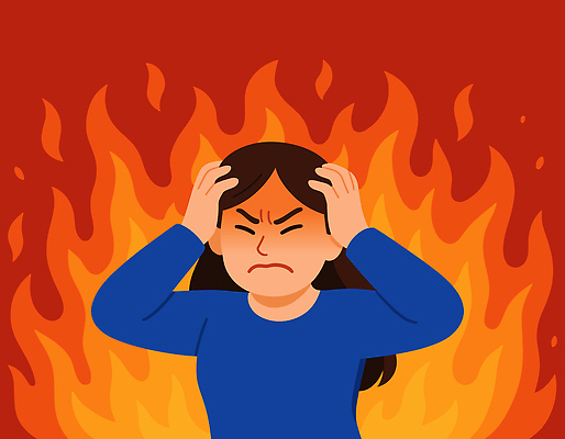 감정 얼굴 백그라운드 일러스트 불꽃 스트레스 사람 소녀 머리 고통 분노 표현 두통 갈등 극복 심리 국내일러스트 AI파일 여자 어린이 불 신체부위 질병 파일형식 벡터