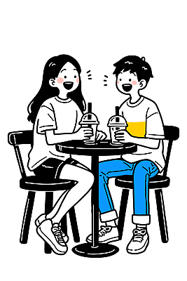 캐릭터 행복 음료 일러스트 청소년 탁자 대화 웃음 여름 친구 카페 모임 만남 편안함 즐거움 소통 상호작용 국내일러스트 AI파일 계절 감정 가구 컨셉 관계 표정 말하기 사람 상점 감각 파일형식 벡터