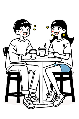 커플 행복 커피 일러스트 관계 휴식 한잔 표정 대화 사랑 웃음 앉기 여름 친구 청춘 카페 만남 분위기 시원함 즐거움 소통 국내일러스트 AI파일 1 계절 감정 음료 컨셉 모션 말하기 상점 파일형식 벡터