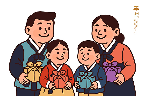전통 옷 명절 기념일 행복 문화 어린이 일러스트 가족 한국 함께함 따뜻함 선물 사랑 웃음 성인 추석 축제 기쁨 축하 한복 화합 국내일러스트 AI파일 한국전통 감정 아시아 컨셉 관계 표정 사람 이벤트 전통의상 파일형식 벡터