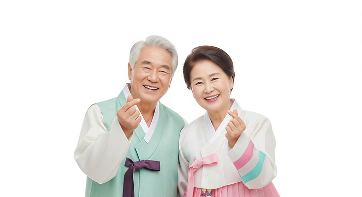 JPG 편집이미지 전통 부부 옷 행복 문화 포즈 가족 한국 사랑 웃음 추석 노부부 촬영 하트 전통의상 한복 세대 의료성형뷰티 편집실사 AI인물포토 AI콘텐츠 모양 한국전통 커플 명절 감정 아시아 관계 표정 CG 파일형식 AI포토