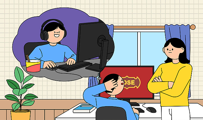 캐릭터 교육 인터넷 일러스트 가족 놀이 엄마 주택 소년 일상 캐주얼 컴퓨터 사무실 스크린 헤드셋 게임 집중 걱정 소통 현실 액티비티 국내일러스트 AI파일 옷 남자 감정 어린이 음향기기 컨셉 비즈니스 관계 건물 라이프 전자제품 헤드폰 파일형식 벡터