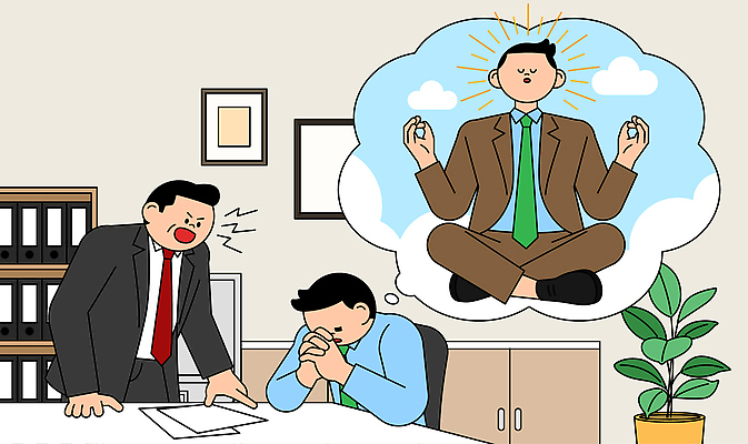 라이프스타일 감정 일러스트 비즈니스 휴식 스트레스 직장 대화 사무실 업무 조직 집중 동료 명상 상담 시간관리 지원 정신건강 국내일러스트 AI파일 컨셉 회사 관계 건강 말하기 생활 작업 파일형식 벡터