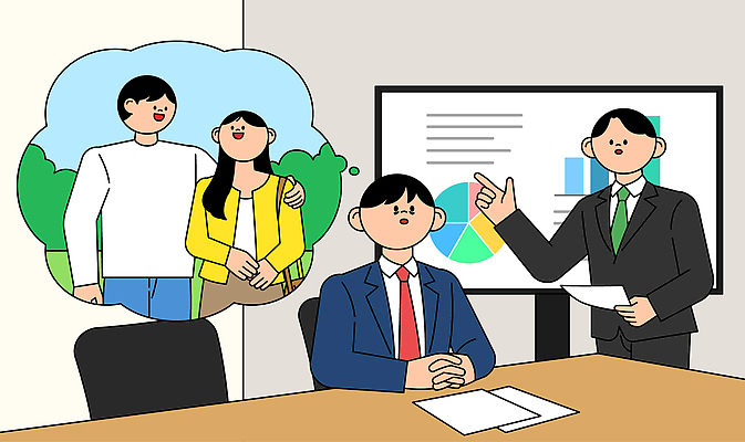 남자 감정 생각 일러스트 비즈니스 회의 협력 직장 풍경 사무실 자료 발표 목표 계획 집중 프레젠테이션 의사소통 상호작용 국내일러스트 AI파일 컨셉 회사 사람 파일형식 벡터