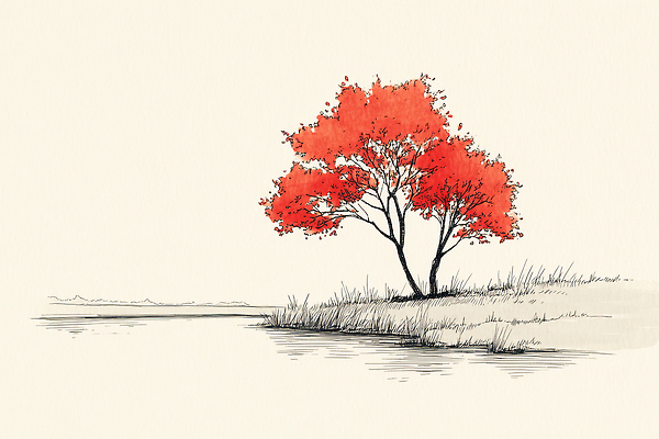 JPG 나무 계절 예술 일러스트 자연 추상 풍경 빨간색 평화 고요 생태 강가 기하학 조화 뷰티풀 접착풀 차분 국내일러스트 AI일러스트 AI콘텐츠 식물 컬러 컨셉 무늬 문구용품 강 풀_접착제 생태계 파일형식