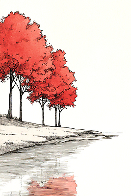 JPG 나무 감정 호수 컬러 단풍 일러스트 자연 하늘 휴식 풍경 반사 환경 고요 산책 가을 수면 숲 조용 뷰티풀 국내일러스트 AI일러스트 AI콘텐츠 식물 계절 컨셉 잎 물 생태계 파일형식