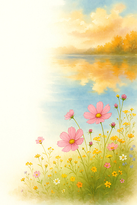 JPG 나무 꽃 컬러 일러스트 모션 자연 하늘 생명 풍경 강 반사 평화 정원 봄 산책 자유 투명 화사함 뷰티풀 국내일러스트 AI일러스트 AI콘텐츠 식물 계절 컨셉 휴식 생태계 파일형식