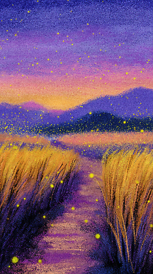 JPG 백그라운드 야경 일러스트 자연 하늘 생명 산 풍경 초원 여름 빛 노을 고요 습기 금색 저녁 조용 반딧불이 뷰티풀 순간 국내일러스트 AI일러스트 AI콘텐츠 자연요소 계절 컬러 곤충 야간 생태계 파일형식 풍경_경치