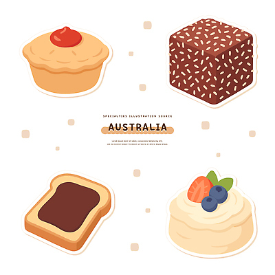 전통 음료 음식 빵 과일 일러스트 디저트 요리 초콜릿 식사 다양 소스 달콤 맛 호주 잼 크림 머핀 인기 국내일러스트 AI파일 다수 컨셉 양념 소스_음식 오세아니아 파일형식 벡터