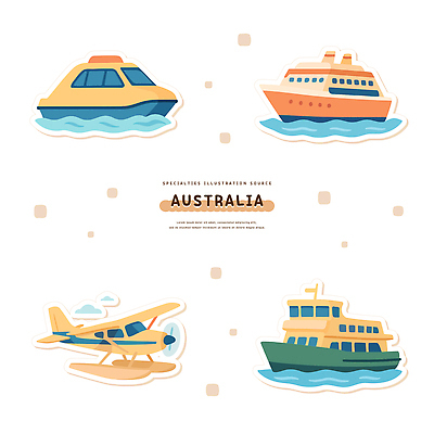 바다 여행 수상교통 일러스트 해변 물 항구 수상스포츠 호주 크루즈 선박 국내일러스트 AI파일 자연요소 교통수단 스포츠 배_교통 교통시설 오세아니아 파일형식 벡터