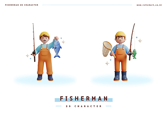 PSD 동물 편집이미지 캐릭터 남자 스포츠 바다 낚시 3D캐릭터 작업복 어류 어업 잡기 낚싯대 수조 해산물 편집3D 옷 산업 모션 레저 사람 3D 수중동물 낚시용품 파일형식