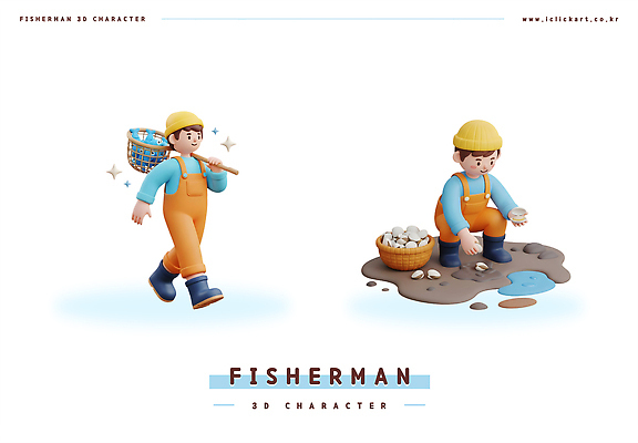 PSD 편집이미지 캐릭터 남자 모래 바다 모션 조개 3D캐릭터 작업복 해변 일상 바구니 걷기 어부 어촌 편집3D 직업 옷 어패류 사람 라이프 3D 시골 파일형식