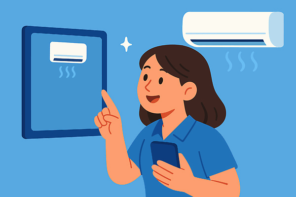 여자 감정 일러스트 기술 실내 여름 스마트폰 반사 환경 가전제품 시원함 에어컨 편리함 냉방 자동화 조작 효율 국내일러스트 AI파일 계절 컨셉 사람 내부 핸드폰 스마트기기 파일형식 벡터