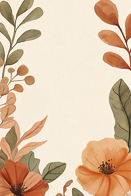 JPG 식물 디자인 꽃 백그라운드 잎 일러스트 자연 수채화 미술 장식 주황색 편안함 오브젝트 그림 조화 뷰티풀 색감 창의성 국내일러스트 AI일러스트 AI콘텐츠 컬러 문화예술 감각 생태계 파일형식