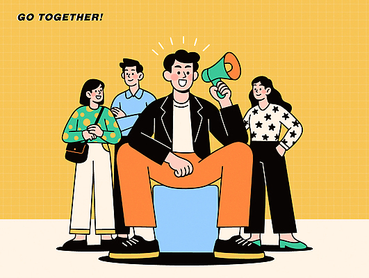 옷 여자 일러스트 모션 커뮤니케이션 협력 함께함 웃음 청년 일상 캐주얼 친구 소리 외침 모임 에너지 그룹 분위기 즐거움 소통 국내일러스트 AI파일 감정 컨셉 관계 표정 사람 성인 라이프 파일형식 벡터