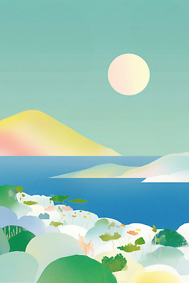 JPG 식물 여유 바다 컬러 일러스트 자연 하늘 아침 산 풍경 해변 장식 여름 태양 평화 신선 체험 조용 뷰티풀 수평선 국내일러스트 AI일러스트 AI콘텐츠 주간 자연요소 계절 감정 컨셉 생태계 파일형식