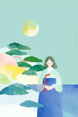 JPG 나무 전통 옷 계절 여자 감정 문화 예술 백그라운드 일러스트 자연 한국 미소 풍경 파란색 평화 전통의상 언덕 그림 뷰티풀 색감 국내일러스트 AI일러스트 AI콘텐츠 식물 아시아 컬러 컨셉 표정 사람 생태계 파일형식