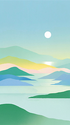 JPG 호수 백그라운드 일러스트 자연 하늘 아침 수채화 산 풍경 파란색 햇빛 평화 일출 고요 회색 수면 언덕 장면 뷰티풀 색감 전경 국내일러스트 AI일러스트 AI콘텐츠 주간 컬러 컨셉 물 태양 노을 생태계 파일형식 탑뷰