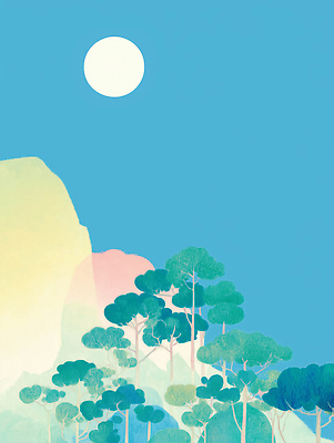 JPG 나무 문화 과학 일러스트 자연 하늘 생명 미술 풍경 파란색 평화 환경 고요 달 신선 저녁 숲 명상 조화 뷰티풀 국내일러스트 AI일러스트 AI콘텐츠 자연요소 식물 컬러 컨셉 문화예술 야간 생태계 파일형식