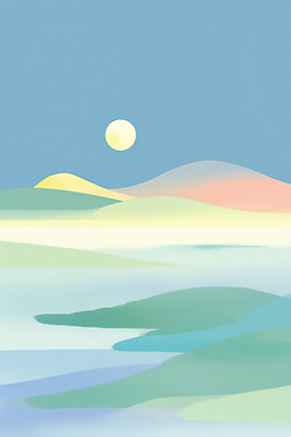 JPG 호수 물결 일러스트 자연 하늘 산 풍경 태양 평화 일출 맑음 산책 표현 수면 조화 뷰티풀 색감 경관 국내일러스트 AI일러스트 AI콘텐츠 자연요소 컨셉 날씨 휴식 물 노을 생태계 파일형식