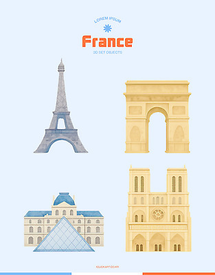 PSD 건축물 디자인 문화 예술 여행 일러스트 풍경 관광지 3D 전시 프랑스 도시 에펠탑 오브젝트 개선문 파리 노트르담대성당 랜드마크 루브르박물관 국내일러스트 건축 유럽 성당 디지털합성 박물관 파일형식