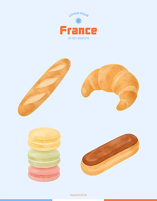 PSD 전통 일러스트 자연 디저트 종류 요리 제과 식사 빵집 다양 프랑스 맛 바게트 크루아상 레시피 마카롱 먹거리 색감 국내일러스트 유럽 음식 빵 다수 컨셉 제과제빵 상점 생태계 파일형식