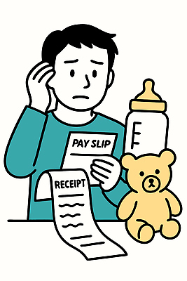 남자 행복 어린이 일러스트 가족 스트레스 일상 생활 장난감 곰인형 아기용품 육아 아기 아빠 고민 문서 유모차 가계부 급여명세서 재정 국내일러스트 AI파일 감정 인형 관계 사람 라이프 오브젝트 명세서 파일형식 벡터