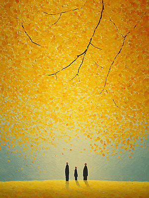 JPG 나무 감정 백그라운드 일러스트 자연 따뜻함 대화 풍경 여러명 평화 고요 일몰 우정 감상 가을 나뭇가지 조화 뷰티풀 국내일러스트 AI일러스트 AI콘텐츠 식물 계절 다수 컨셉 말하기 사람 친구 노을 생태계 파일형식