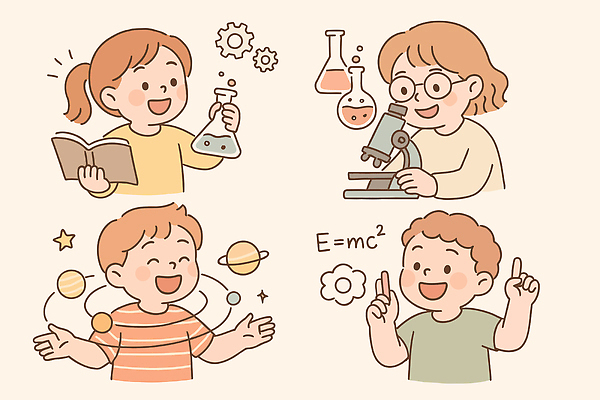 교육 행복 어린이 과학 일러스트 모션 현미경 실험기구 실험 책 학습 우주 호기심 그림 발견 문제해결 물질 반응 창의성 국내일러스트 AI파일 감정 컨셉 사람 파일형식 벡터