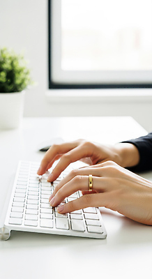 JPG 편집이미지 손 백그라운드 창문 기술 사람 컴퓨터 사무실 사무용품 타이핑 키보드 업무 작업 집중 모던 창의성 의료성형뷰티 편집실사 AI인물포토 AI콘텐츠 컨셉 비즈니스 문구용품 신체부위 전자제품 CG 파일형식 AI포토