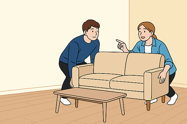 디자인 가구 이동 거실 일러스트 협력 함께함 따뜻함 대화 웃음 생활 인테리어 소파 공간 편안함 배열 소통 조언 스타일 국내일러스트 AI파일 생활용품 컨셉 의자 표정 말하기 감각 파일형식 벡터