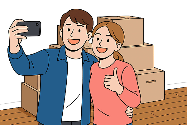 커플 행복 일러스트 성공 새출발 사랑 웃음 생활 친구 상자 공간 기쁨 기록 분위기 이사 셀프카메라 즐거움 소통 순간 국내일러스트 AI파일 감정 컨셉 관계 새로움 표정 사진촬영 출발 파일형식 벡터