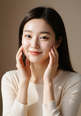 JPG 편집이미지 여자 감정 얼굴 조명 미소 평화 표현 편안함 피부 부드러움 스킨케어 뷰티풀 순간 의료성형뷰티 스타일 편집실사 AI인물포토 AI콘텐츠 컨셉 표정 사람 신체부위 뷰티 감각 CG 파일형식 AI포토