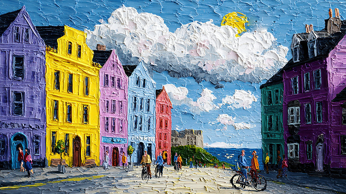 JPG 구름 여유 바다 컬러 여행 일러스트 모션 거리 풍경 여러명 해변 건물 일상 여름 태양 마을 자전거 그림 국내일러스트 AI일러스트 AI콘텐츠 자연요소 건축물 계절 감정 다수 사람 라이프 바이크 파일형식