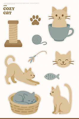 동물 디자인 예술 컬러 스티커 패턴 일러스트 모션 취미 장식 귀여움 고양이 카페 편안함 공예 오브젝트 창의성 특징 국내일러스트 AI파일 컨셉 무늬 포유류 반려동물 상점 감각 파일형식 벡터