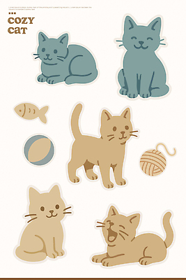 동물 캐릭터 디자인 감정 컬러 스티커 일러스트 장신구 아이디어 대화 취미 장식 인테리어 귀여움 고양이 표현 그림 창의성 아기자기 국내일러스트 AI파일 컨셉 포유류 말하기 반려동물 파일형식 벡터