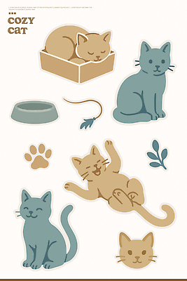 동물 캐릭터 디자인 스티커 일러스트 일상 그래픽 장식 반려동물 장난감 귀여움 고양이 편안함 오브젝트 그림 감성 소통 색감 창작 국내일러스트 AI파일 컨셉 포유류 라이프 감각 파일형식 벡터