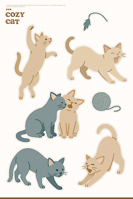 캐릭터 디자인 컬러 일러스트 놀이 일상 반려동물 장난감 귀여움 고양이 편안함 양모 고양이자세 국내일러스트 AI파일 동물 컨셉 포유류 라이프 요가자세 직물 감각 파일형식 벡터