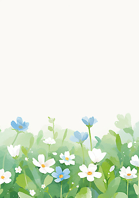 JPG 식물 꽃 여유 컬러 일러스트 자연 생명 풍경 잔디 초원 파란색 평화 봄 원근감 흰색 화사함 만개 뷰티풀 국내일러스트 AI일러스트 AI콘텐츠 계절 감정 뷰포인트 컨셉 생태계 파일형식