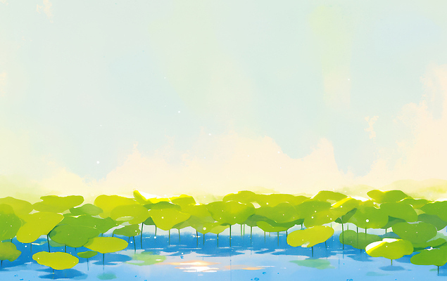 JPG 식물 일러스트 자연 아침 연꽃 풍경 여름 파란색 햇빛 반사 평화 환경 연못 수면 수중식물 생태 수조 조용 뷰티풀 국내일러스트 AI일러스트 AI콘텐츠 주간 계절 꽃 컬러 컨셉 물 태양 생태계 파일형식