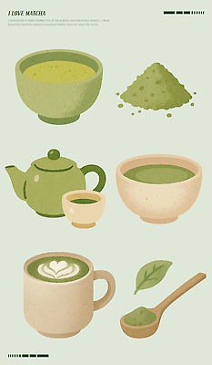 PSD 전통 디자인 음료 예술 일러스트 포장 한국 건강 초록색 일본 식사 카페 차 다기 가루 허브 준비 라떼 말차 국내일러스트 식물 아시아 커피 컬러 차_음료 상점 다도 파일형식