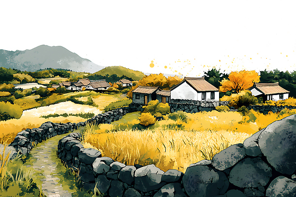 JPG 나무 건축 일러스트 자연 바람 산 한옥 주택 초가집 풍경 초원 제주도 평화 가을 농촌 조경 뷰티풀 국내일러스트 AI일러스트 AI콘텐츠 자연요소 식물 한국전통 계절 컨셉 고건축 날씨 한국 건물 시골 생태계 파일형식