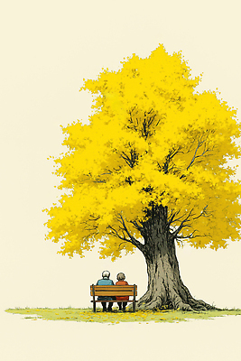 JPG 나무 여유 단풍 벤치 일러스트 가족 자연 대화 사람 앉기 풍경 일상 친구 평화 금색 가을 조용 소통 뷰티풀 순간 국내일러스트 AI일러스트 AI콘텐츠 식물 계절 감정 컬러 컨셉 잎 의자 관계 모션 말하기 라이프 생태계 파일형식