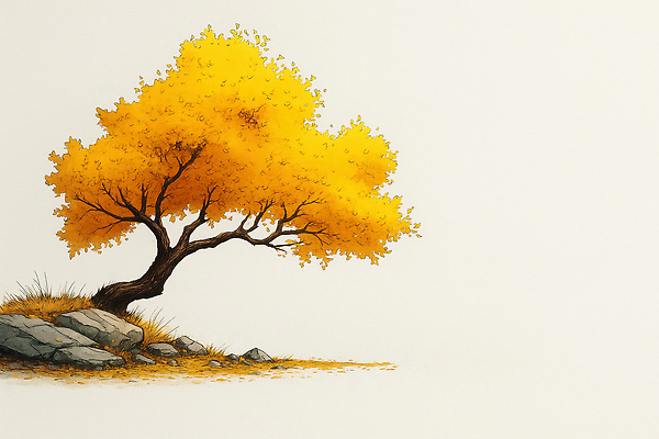 JPG 나무 식물 감정 컬러 잎 일러스트 자연 생명 풍경 고요 일몰 공간 가을 바위 조화 뷰티풀 접착풀 국내일러스트 AI일러스트 AI콘텐츠 계절 문구용품 노을 돌_바위 풀_접착제 생태계 파일형식