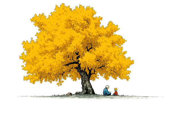 JPG 나무 노년 행복 어린이 일러스트 가족 자연 하늘 단풍나무 대화 앉기 풍경 일상 초록색 친구 햇빛 평화 금색 가을 뷰티풀 국내일러스트 AI일러스트 AI콘텐츠 식물 계절 감정 컬러 컨셉 단풍 관계 모션 말하기 사람 성인 라이프 태양 생태계 파일형식