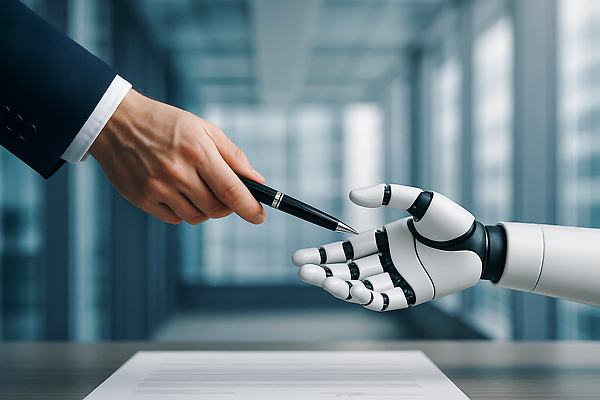 JPG 편집이미지 손 비즈니스 미래 협력 기술 사람 컴퓨터 사무실 펜 로봇 서명 혁명 자동화 의료성형뷰티 상호작용 AI_인공지능 이미지편집 AI컴퓨터그래픽 AI콘텐츠 컨셉 신체부위 전자제품 필기구 파일형식