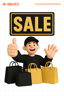 PSD 편집이미지 캐릭터 가방 이벤트 쇼핑 세일 상점 소비 구매 알림 즐거움 오브젝트 마케팅 프로모션 편집3D 잡화 감정 3D 파일형식