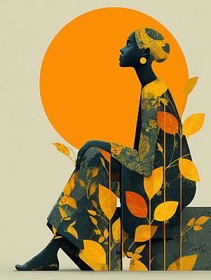 JPG 편집이미지 여자 실루엣 예술 포즈 백그라운드 잎 패턴 자연 하늘 앉기 여름 태양 고요 우아함 그림 조화 뷰티풀 색채 스타일 이미지편집 AI컴퓨터그래픽 AI콘텐츠 자연요소 식물 계절 컨셉 무늬 모션 촬영기법 사람 생태계 파일형식