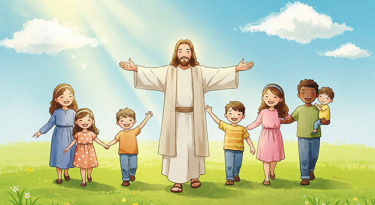 JPG 행복 어린이 일러스트 관계 포옹 자연 따뜻함 사랑 웃음 믿음 기쁨 모임 성장 신 즐거움 환영 소통 공동체 국내일러스트 AI일러스트 AI콘텐츠 감정 종교 컨셉 안기 표정 사람 생태계 파일형식