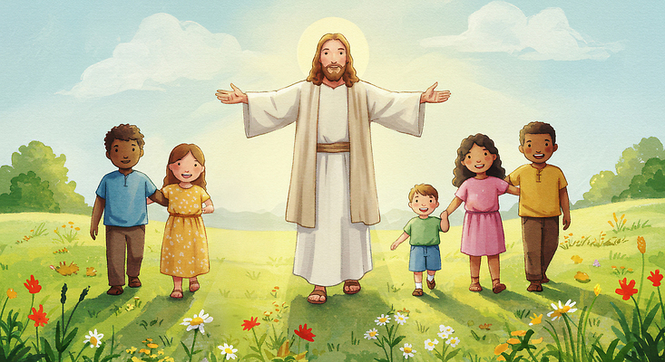 JPG 꽃 행복 종교 어린이 일러스트 자연 친절 사랑 웃음 소풍 평화 성장 예수 축복 즐거움 공동체 뷰티풀 순간 국내일러스트 AI일러스트 AI콘텐츠 식물 감정 컨셉 표정 사람 야외활동 신_종교 생태계 파일형식